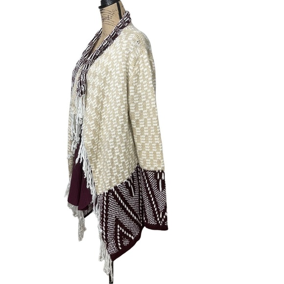 UMGEE Fringed Boho Aztec Cardigan Burgundy and Cream Size XL - Picture 6 of 11
